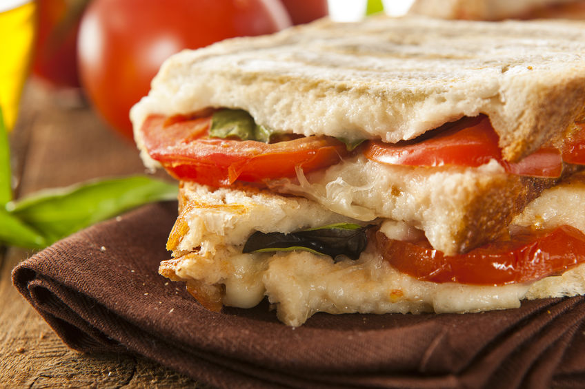 Tomato and Mozzarella Panini with Arugula and Pesto