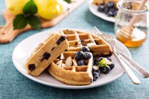 Lemon Poppyseed Waffles with Vanilla Blueberry Sauce - EATS Park City - OMAD