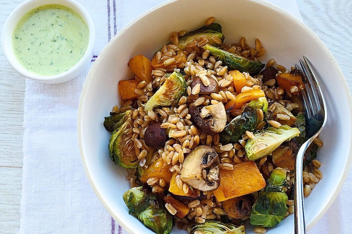 Roasted Fall Veggie Bowl with Green Tahini Sauce EATS Park City